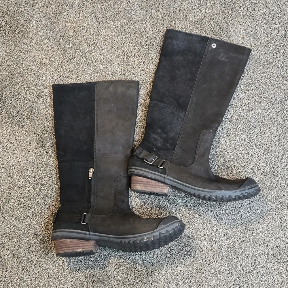 Sorel Women Tall Riding Leather Rubber Shoes sz 10